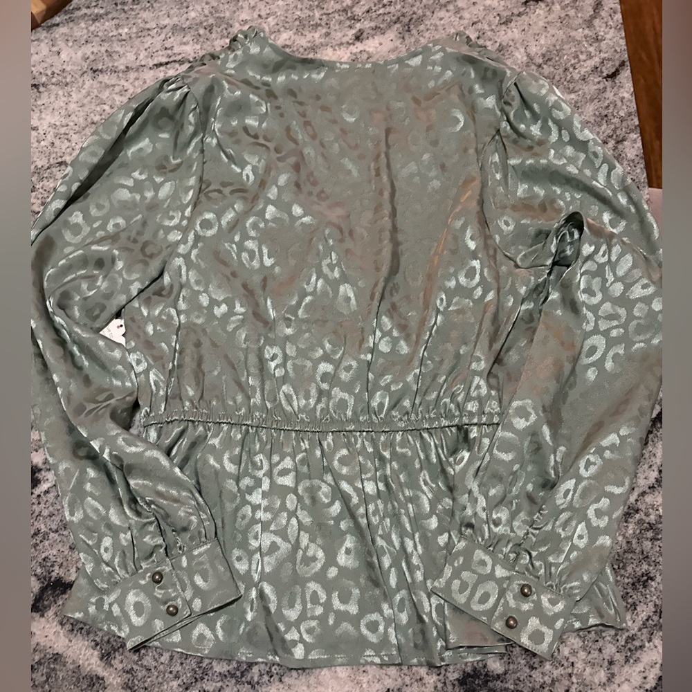 Self Esteem Green Leopard Print Blouse